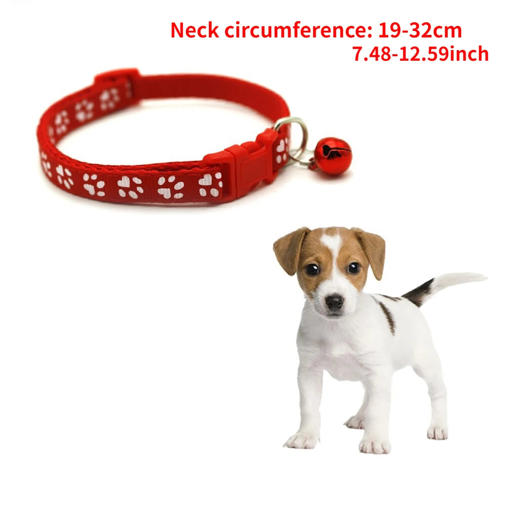 1pc Colorful Bells Cat Collar with Cute Paw Print Adjustable Puppy