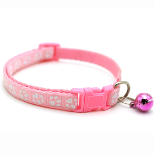 1pc Colorful Bells Cat Collar with Cute Paw Print Adjustable Puppy