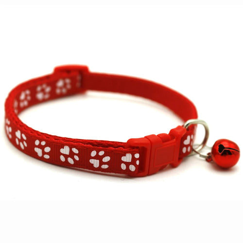 1pc Colorful Bells Cat Collar with Cute Paw Print Adjustable Puppy