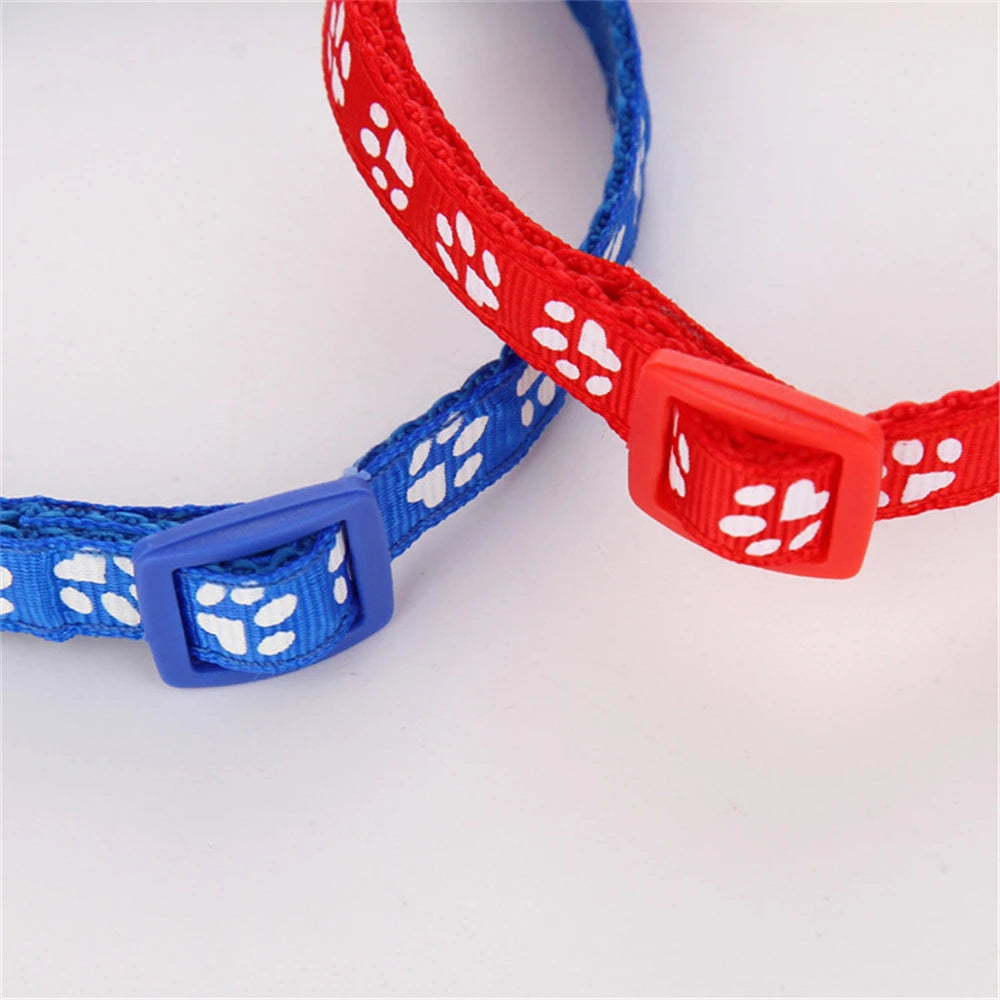 1pc Colorful Bells Cat Collar with Cute Paw Print Adjustable Puppy