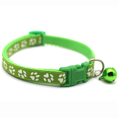 1pc Colorful Bells Cat Collar with Cute Paw Print Adjustable Puppy