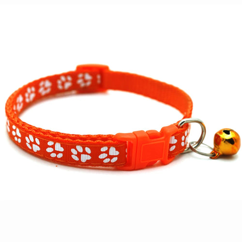 1pc Colorful Bells Cat Collar with Cute Paw Print Adjustable Puppy