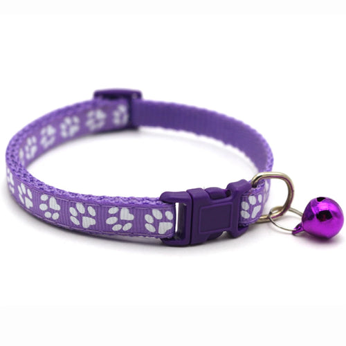 1pc Colorful Bells Cat Collar with Cute Paw Print Adjustable Puppy